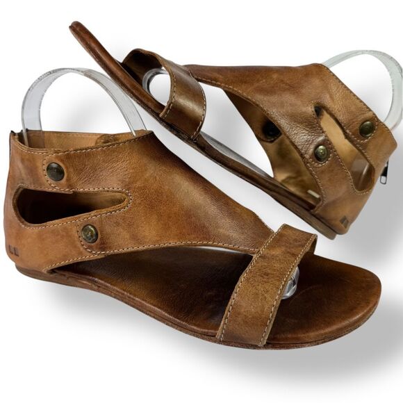 Bed Stu Soto Brown Tan Rustic Leather Sandal Flat Studded Distressed Gladiator 9 - Picture 2 of 14